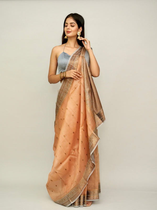 Rust Orange Pure Organza Saree