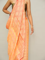 Peach-Pink Khadi Georgette Saree