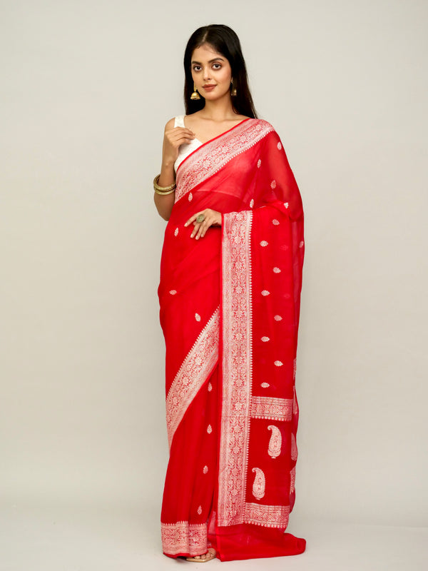 True Red Khaddi Georgette Saree