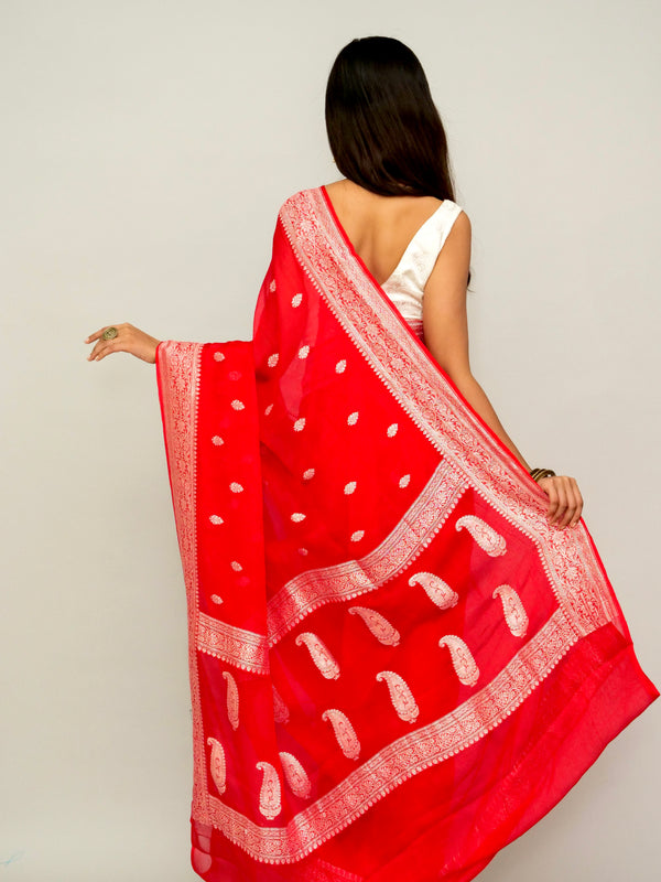 True Red Khaddi Georgette Saree