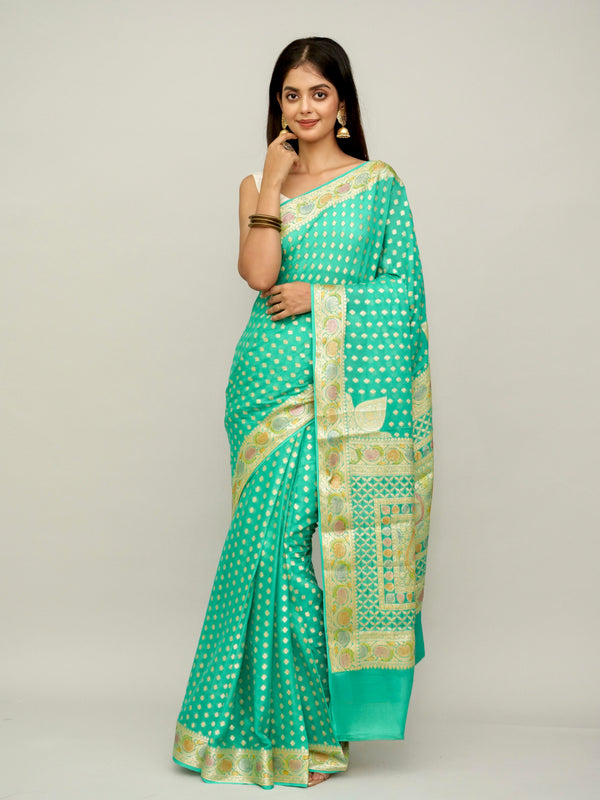 Turquoise Khaddi Georgette Saree with Brush Painted Border