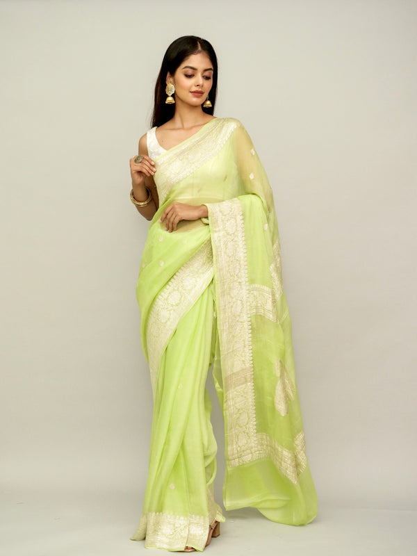 Pastel Green Khaddi Georgette Saree