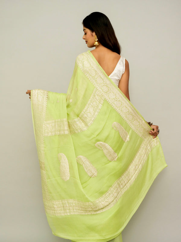 Pastel Green Khaddi Georgette Saree