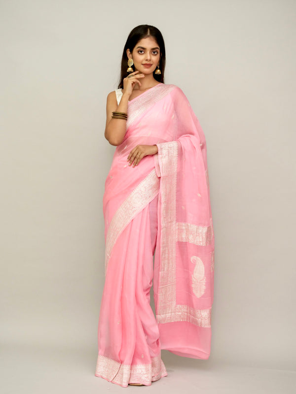 Pastel Pink Khaddi Georgette Saree