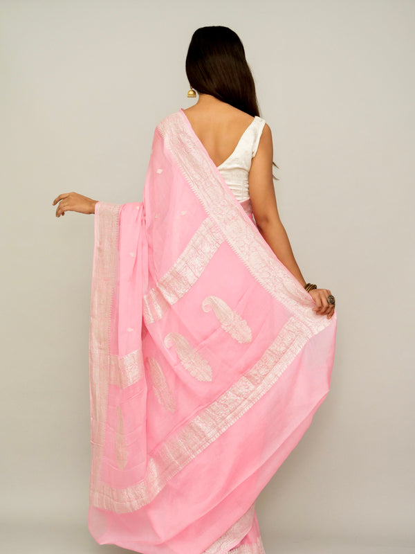 Pastel Pink Khaddi Georgette Saree