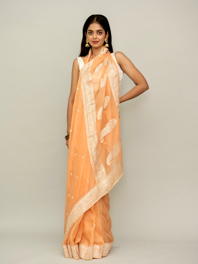 Pastel Orange Khaddi Georgette Saree