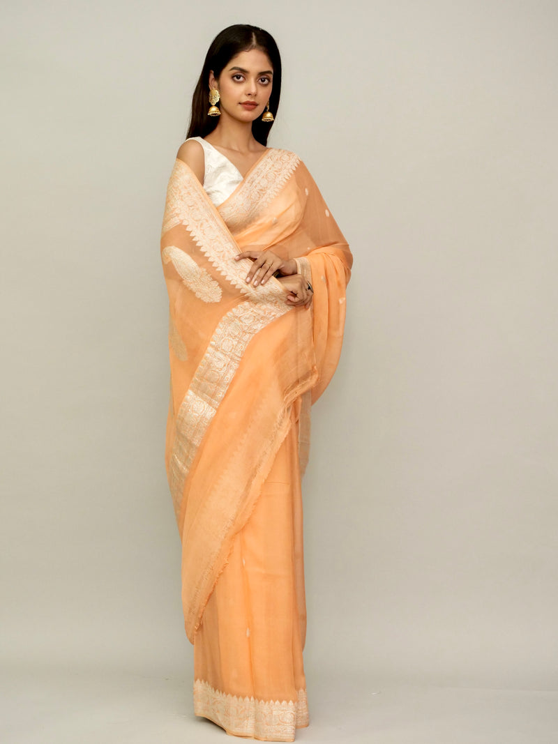 Pastel Orange Khaddi Georgette Saree