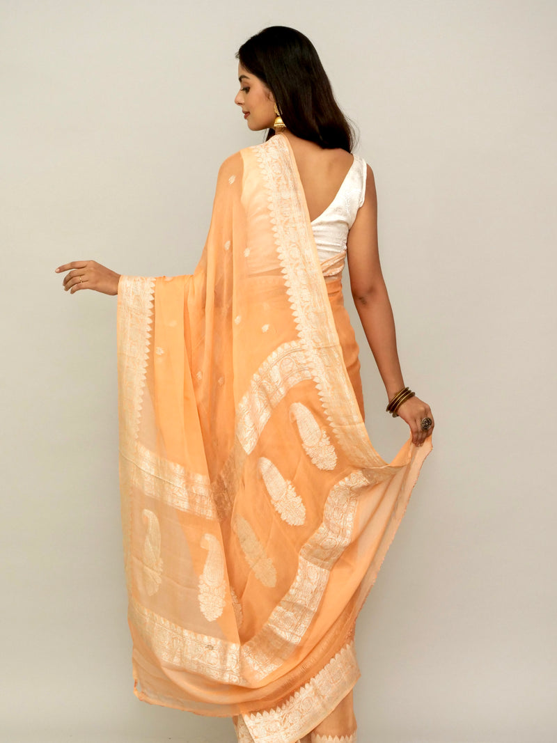 Pastel Orange Khaddi Georgette Saree