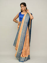 Peach Blue Tussar Georgette Saree with Sonarupa motifs