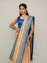 Peach Blue Tussar Georgette Saree with Sonarupa motifs