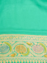 Turquoise Khaddi Georgette Saree with Brush Painted Border