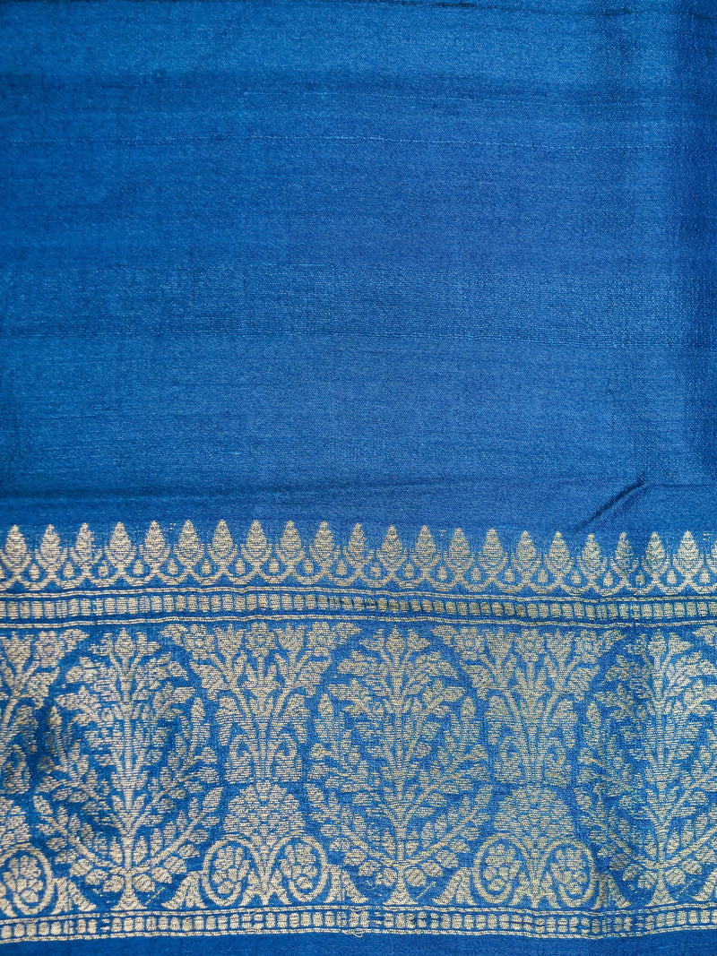 Peach Blue Tussar Georgette Saree with Sonarupa motifs