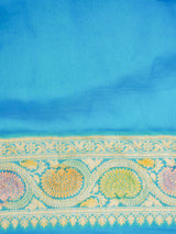 Azure Blue Khaddi Georgette Saree with Brush Painted Border