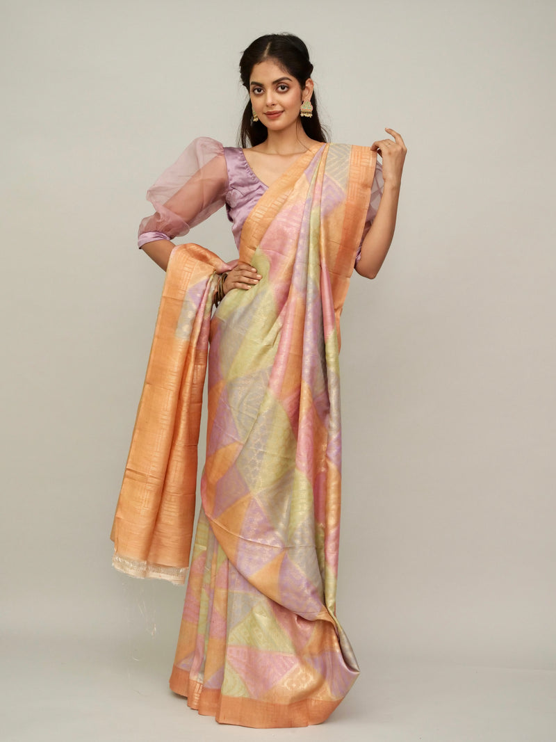 Multicolor Rangkart Tussar Georgette Saree