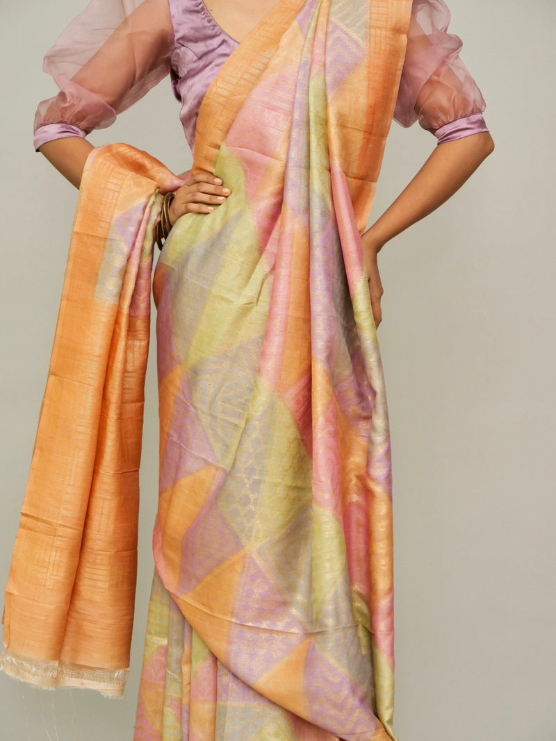 Multicolor Rangkart Tussar Georgette Saree