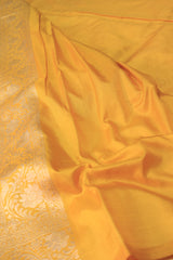 Yellow Katan Silk Saree With Jaal Work