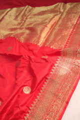 Red Katan Silk Saree With Chand Motifs