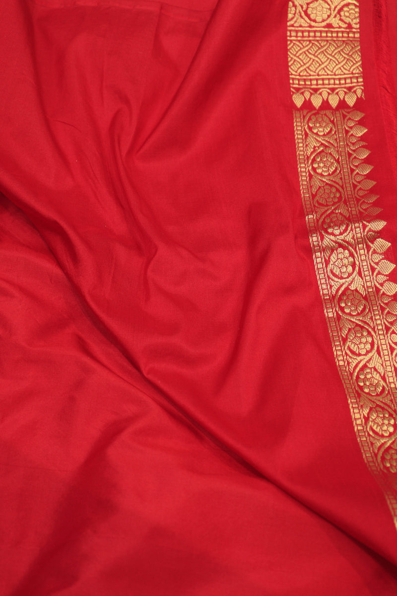 Red Katan Silk Saree With Chand Motifs