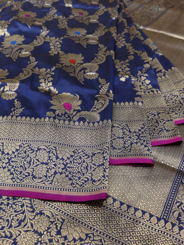 Handloom Navy Blue Kadhuwa Katan Silk Saree