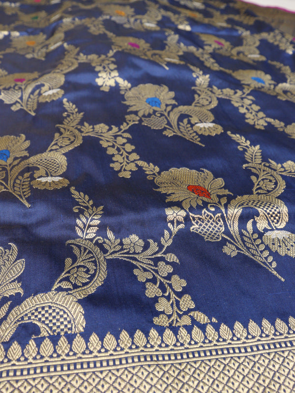 Handloom Navy Blue Kadhuwa Katan Silk Saree