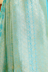 Turquoise Linen Tussar Saree