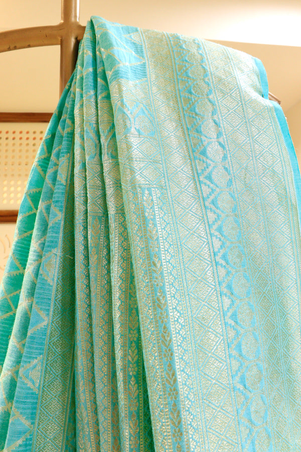 Turquoise Linen Tussar Saree