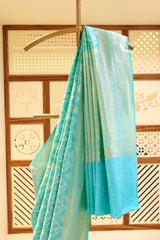 Turquoise Linen Tussar Saree