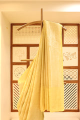 Straw Yellow Linen Tussar Saree