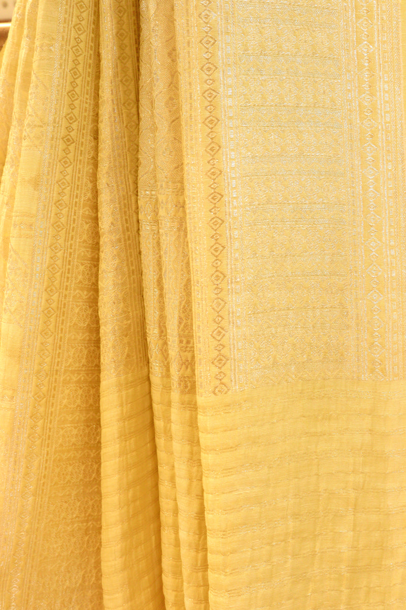 Straw Yellow Linen Tussar Saree