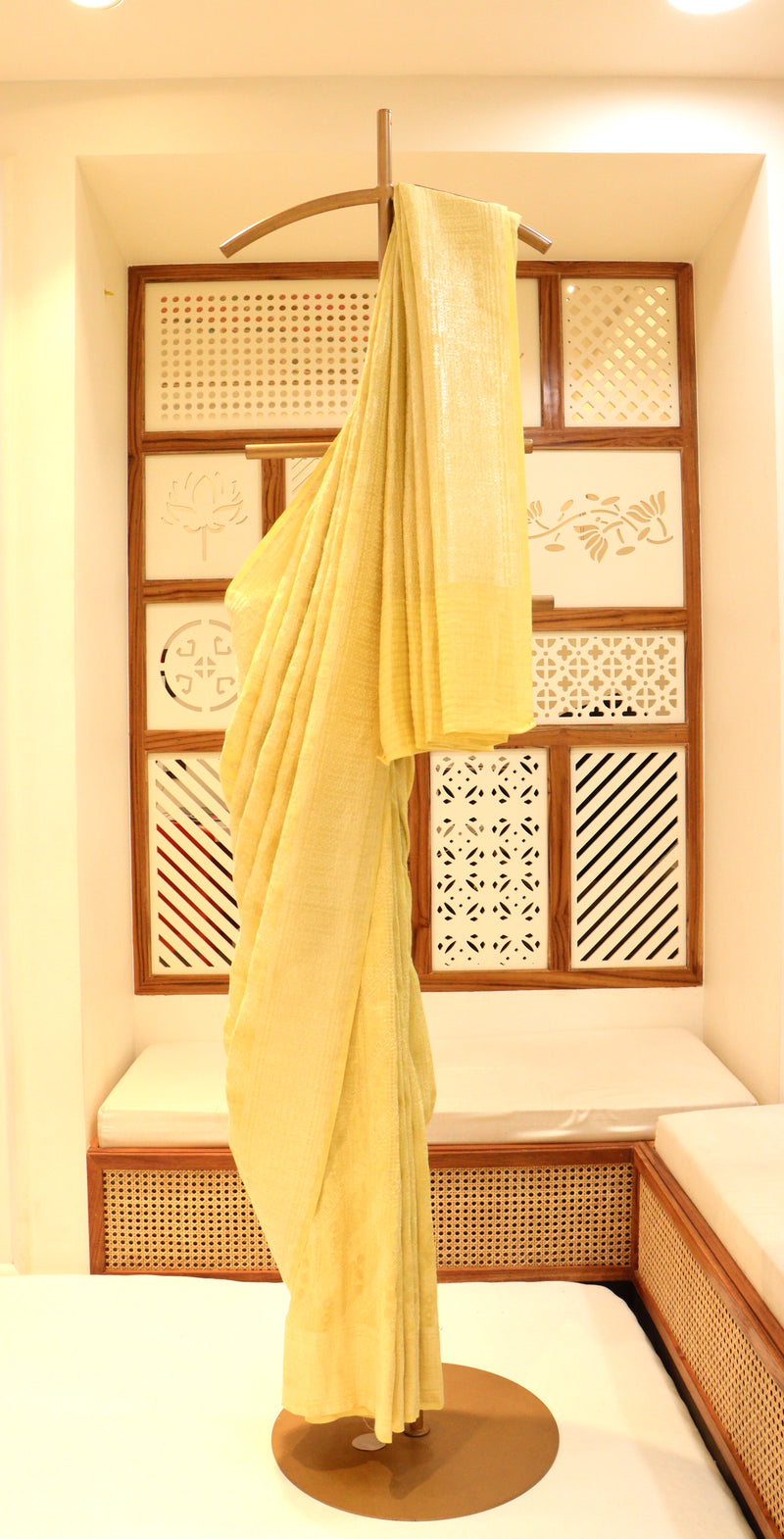 Straw Yellow Linen Tussar Saree