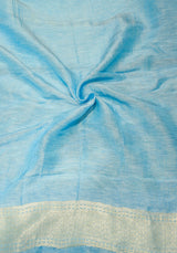 Aqua Blue Linen Tussar Saree