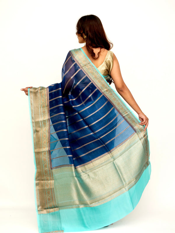 Organza German Blue Banarasi Saree