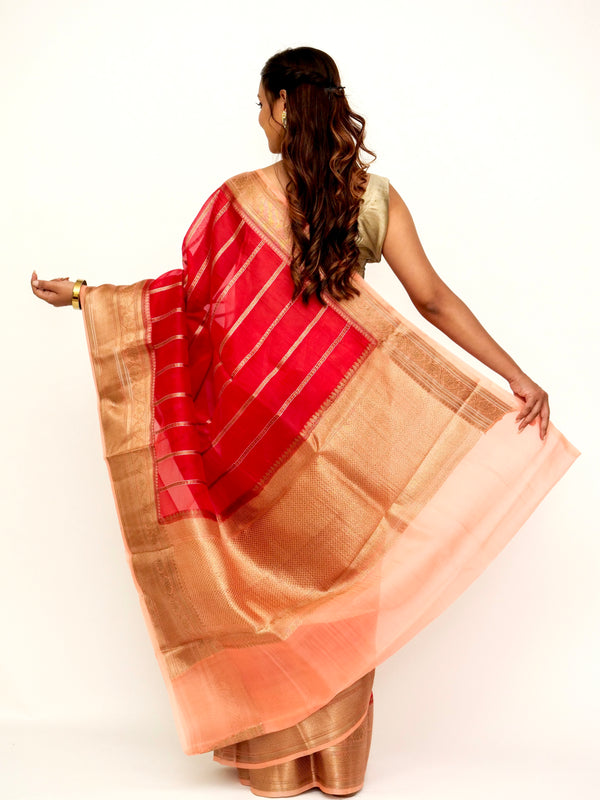 Organza True Red Banarasi Saree