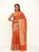 Semi Silk Pumpkin Orange Banarasi Saree