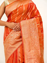 Semi Silk Pumpkin Orange Banarasi Saree