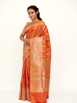 Semi Silk Pumpkin Orange Banarasi Saree