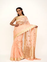 Organza Light Peach Banarasi Saree