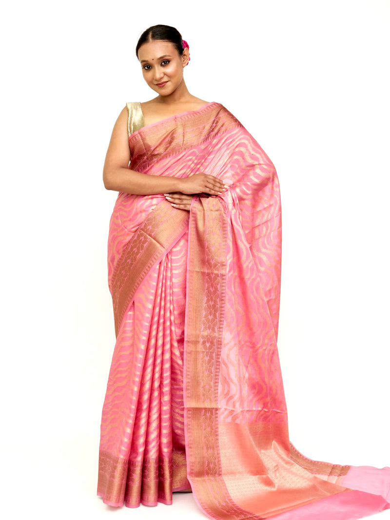 Pink Dupian Silk Banarasi Saree