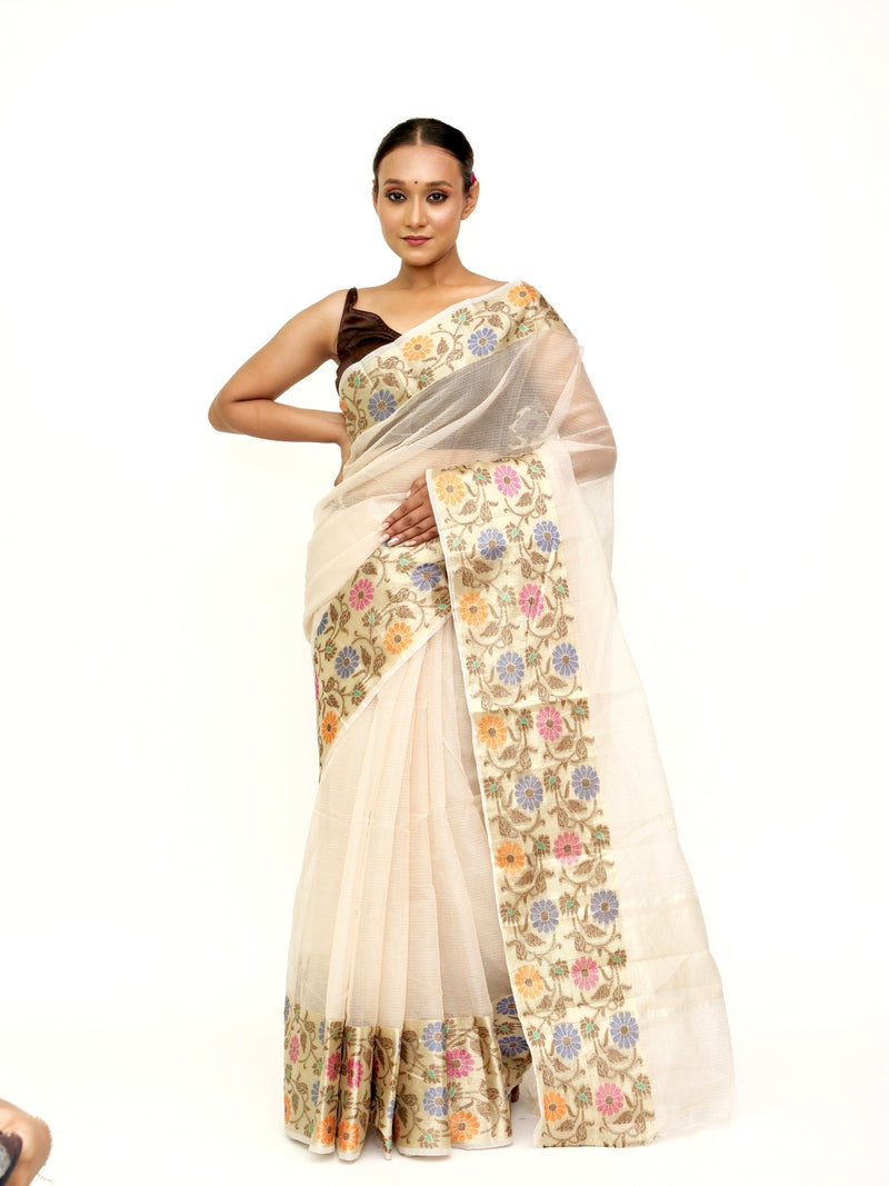 White Cotton Kota Banaras Saree