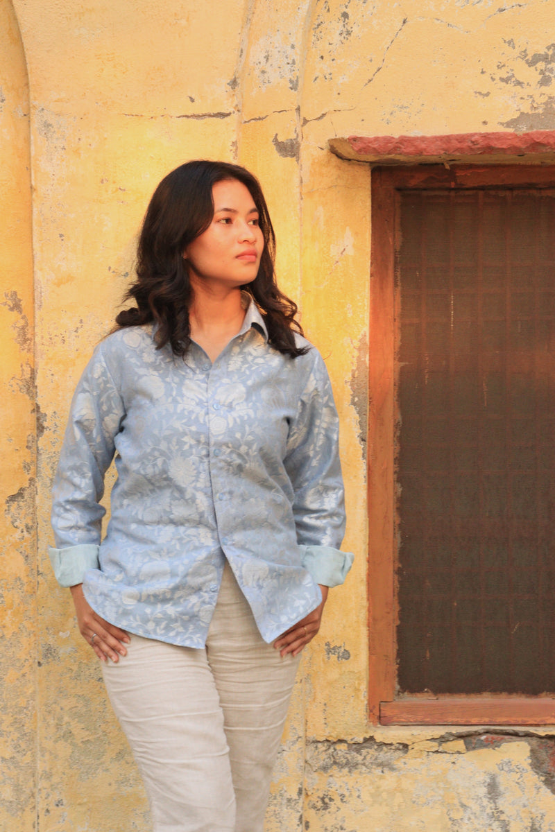 Venus Blue Pure Cotton Chanderi Shirt