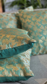 Mint Green Coloured Tanchoi Cushion Cover With Zari Weaving