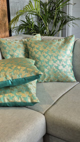 Mint Green Coloured Tanchoi Cushion Cover With Zari Weaving