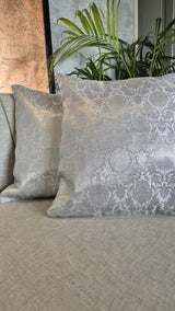 Grey coloured Tanchoi Cushion Cover With Zari Weaving