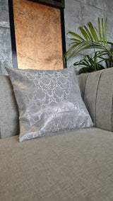 Grey coloured Tanchoi Cushion Cover With Zari Weaving