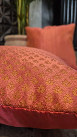 Pink Coloured Satin Silk Cushion Cover With Zari Motifs