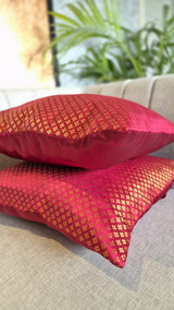 Maroon Coloured Satin Silk Cushion Cover With Zari Motifs