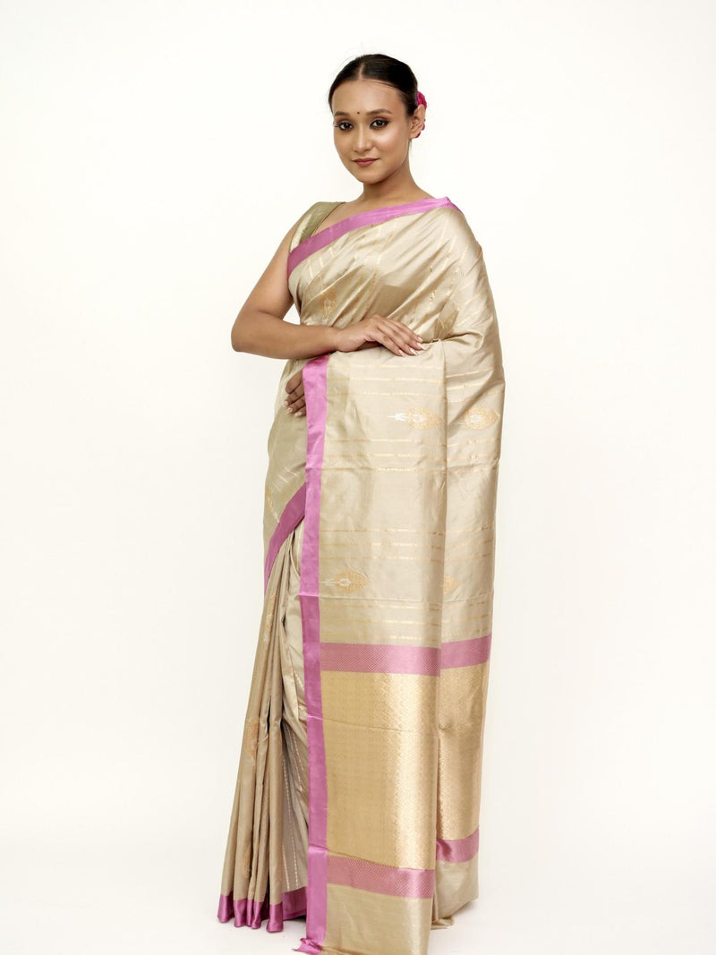 Beige Katan Silk Banarasi Saree