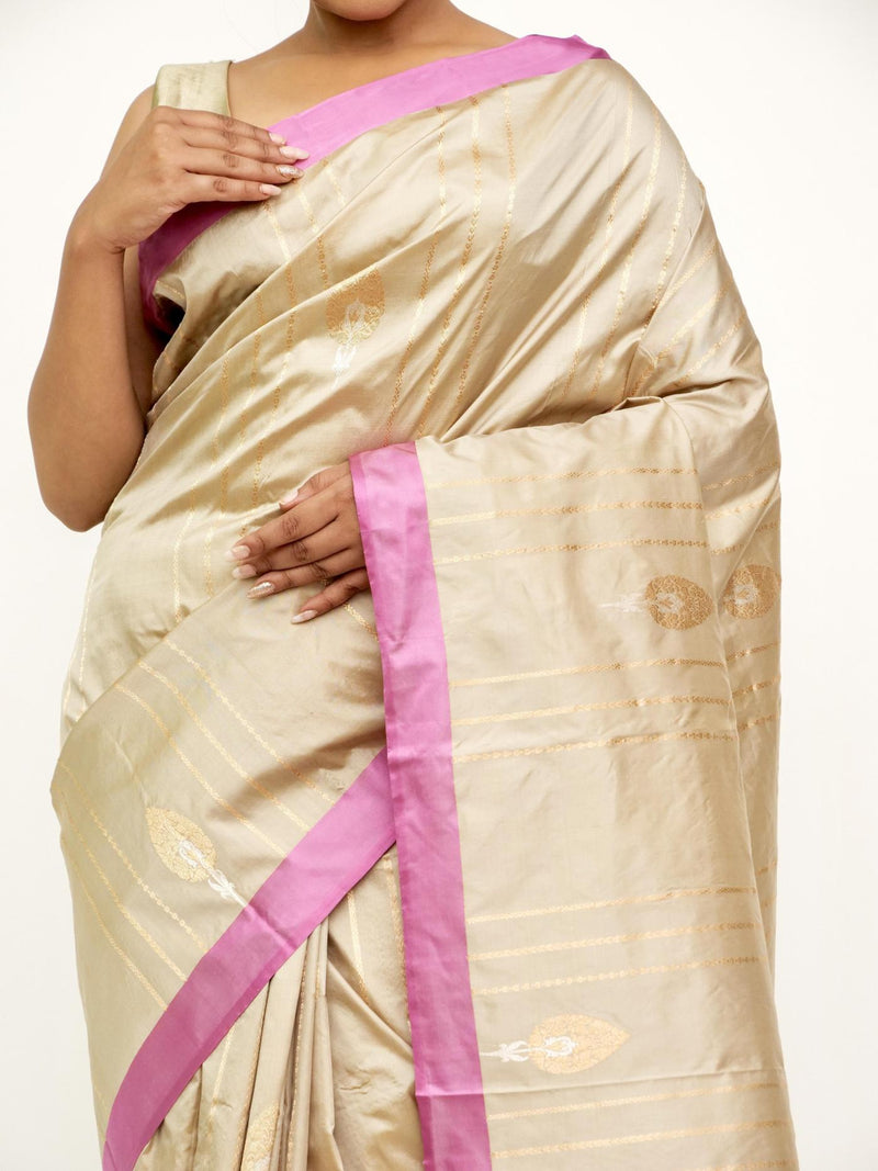 Beige Katan Silk Banarasi Saree